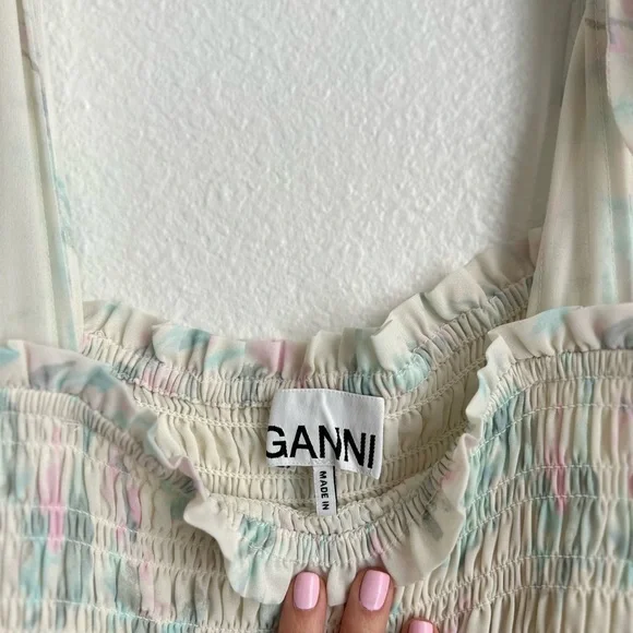 GANNI Georgette Tiered Dress - Tofu - Picture 3 of 10